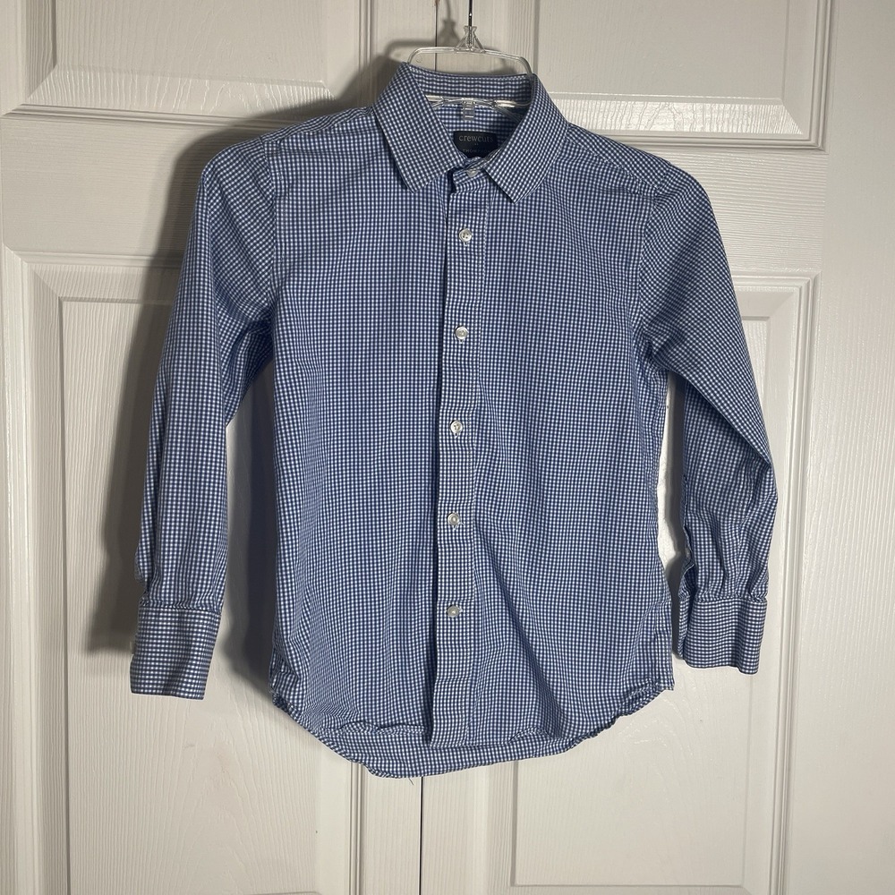 Crewcuts J.Crew Thompson Boys 8 Blue White Gingham Long Sleeve Button Up Shirt
